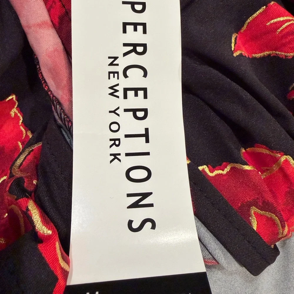 Perceptions NY NWT Floral Faux Wrap Midi Dress Medium Black Red Wedding Guest - Picture 8 of 11